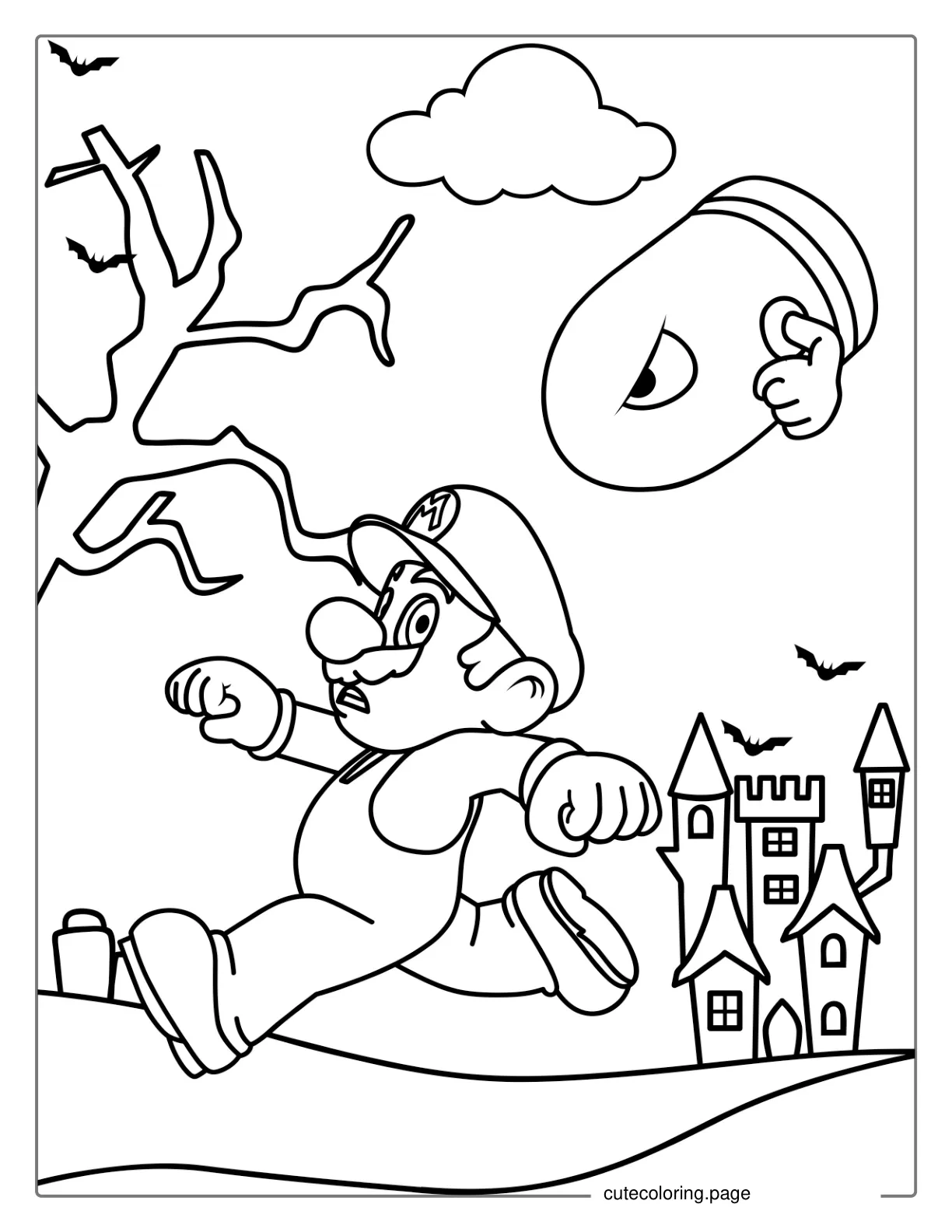 Mario Running From Bullet Bill Coloring coloring page