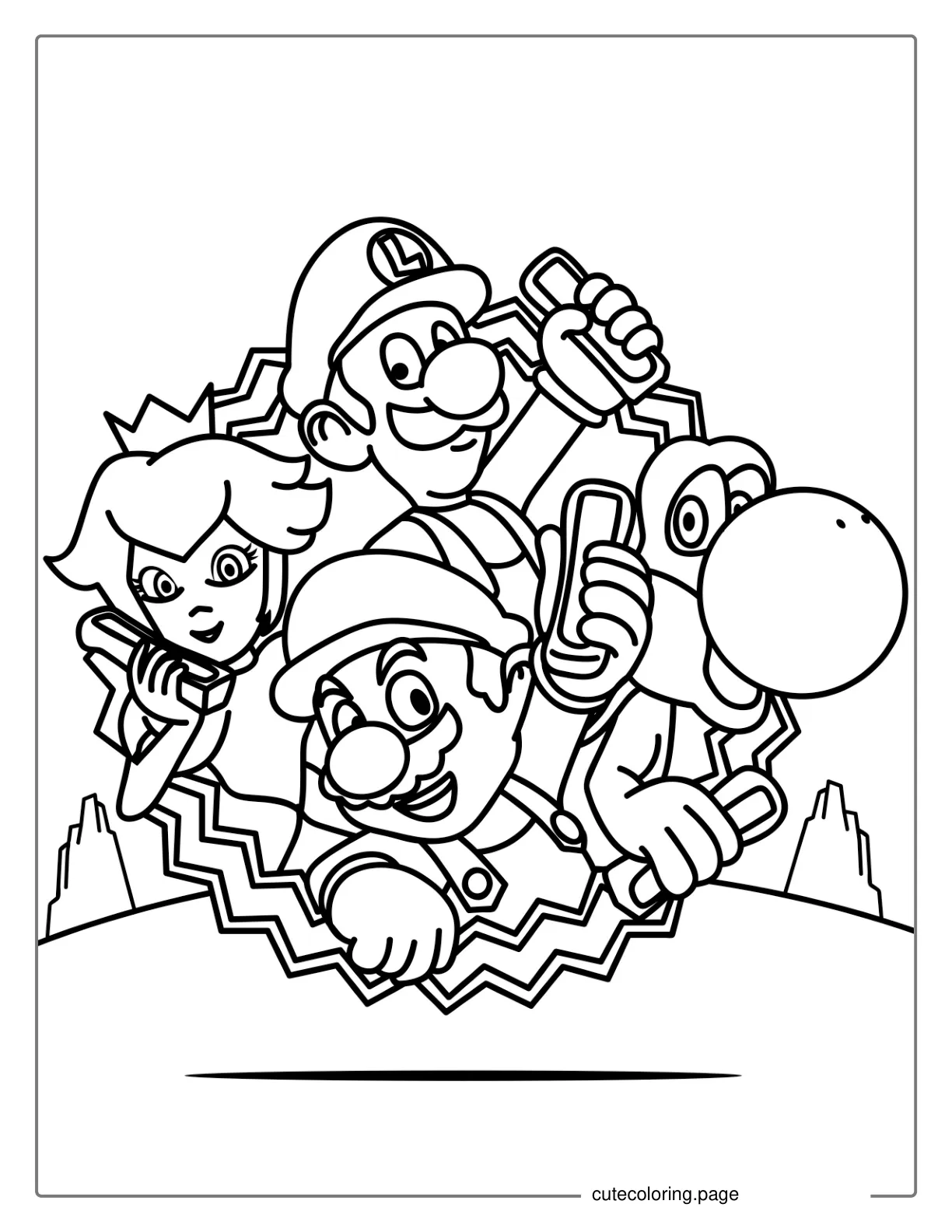 Mario Yoshi Luigi And Peach Coloring In coloring page