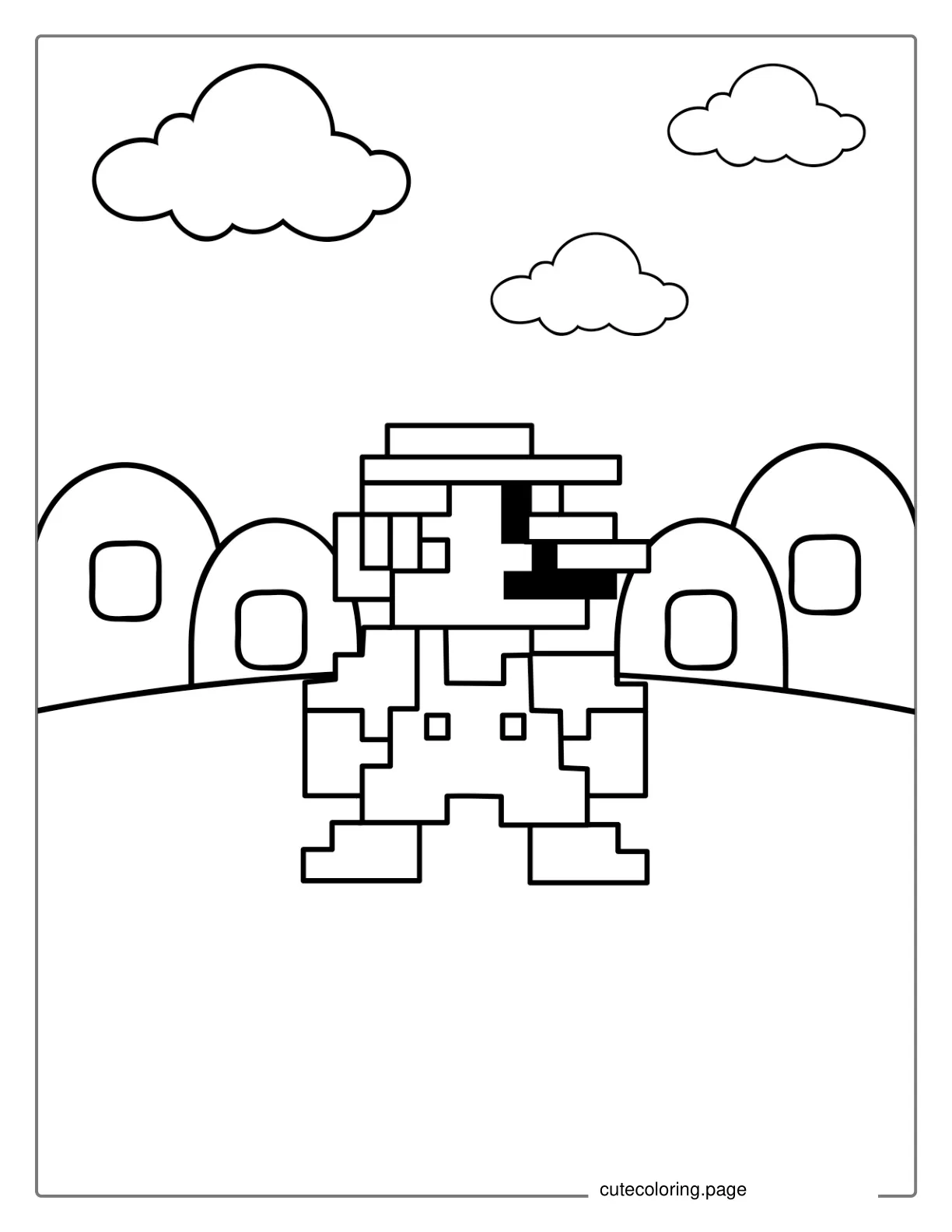 Pixelated Super Mario Coloring Page coloring page