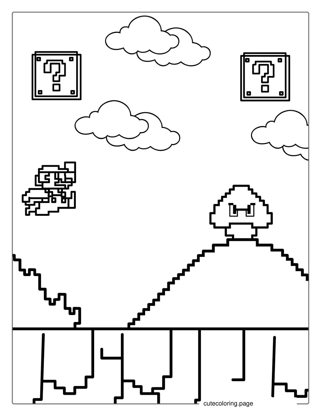 Retro Mario And Goomba Pixel Coloring coloring page