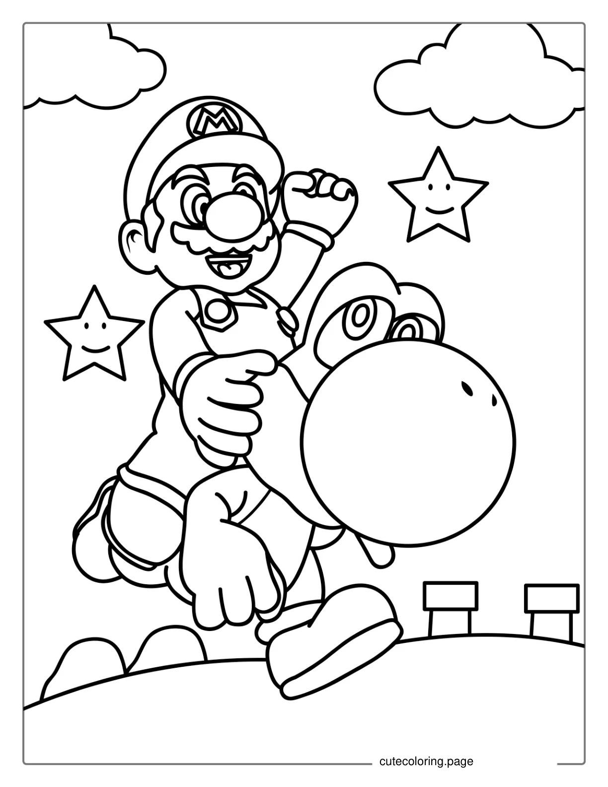 Yoshi And Mario Coloring In For Kids coloring page