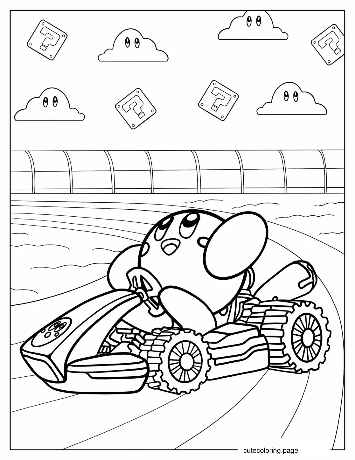 Kirby Racing In Mario Kart To Color coloring page