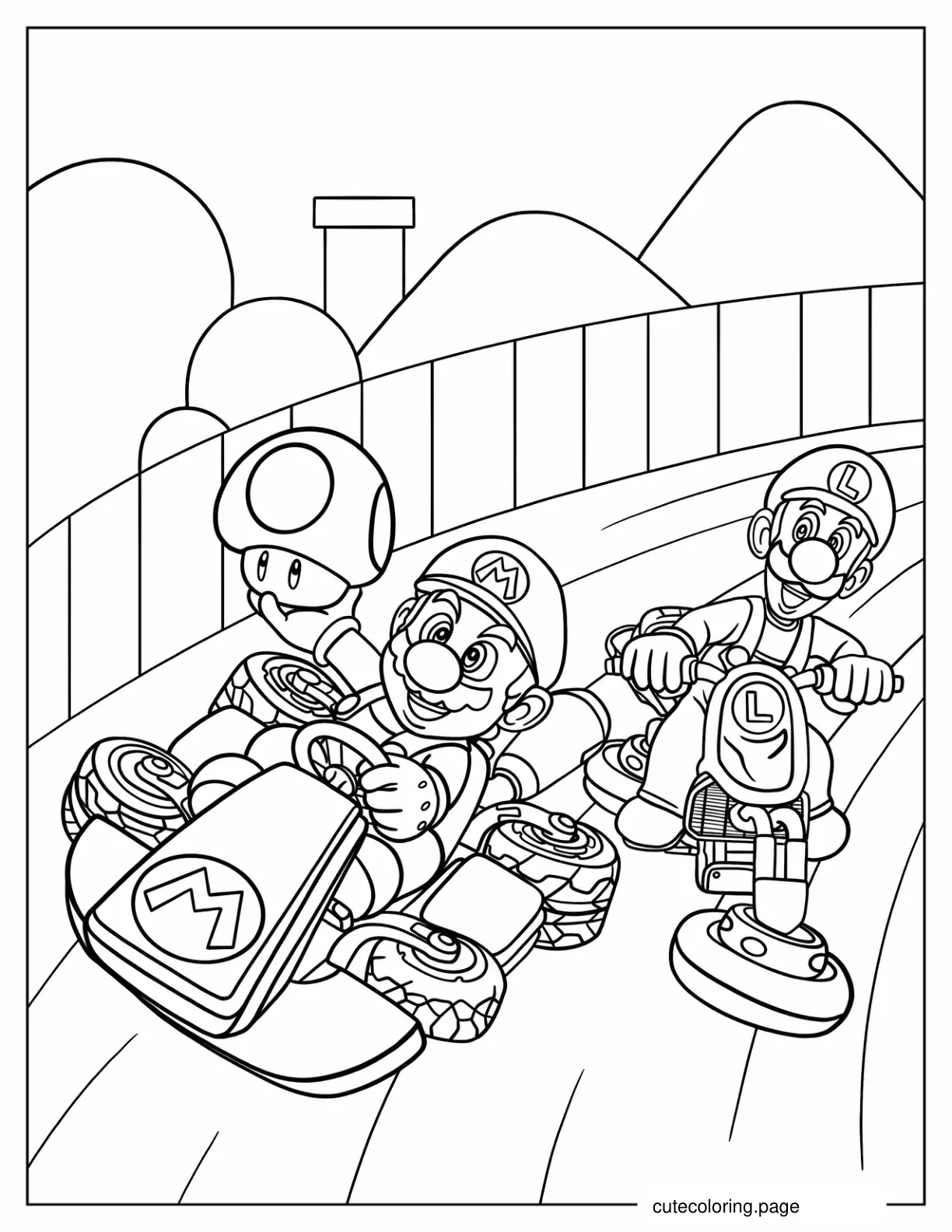 Mario And Luigi From Mario Kart To Color coloring page