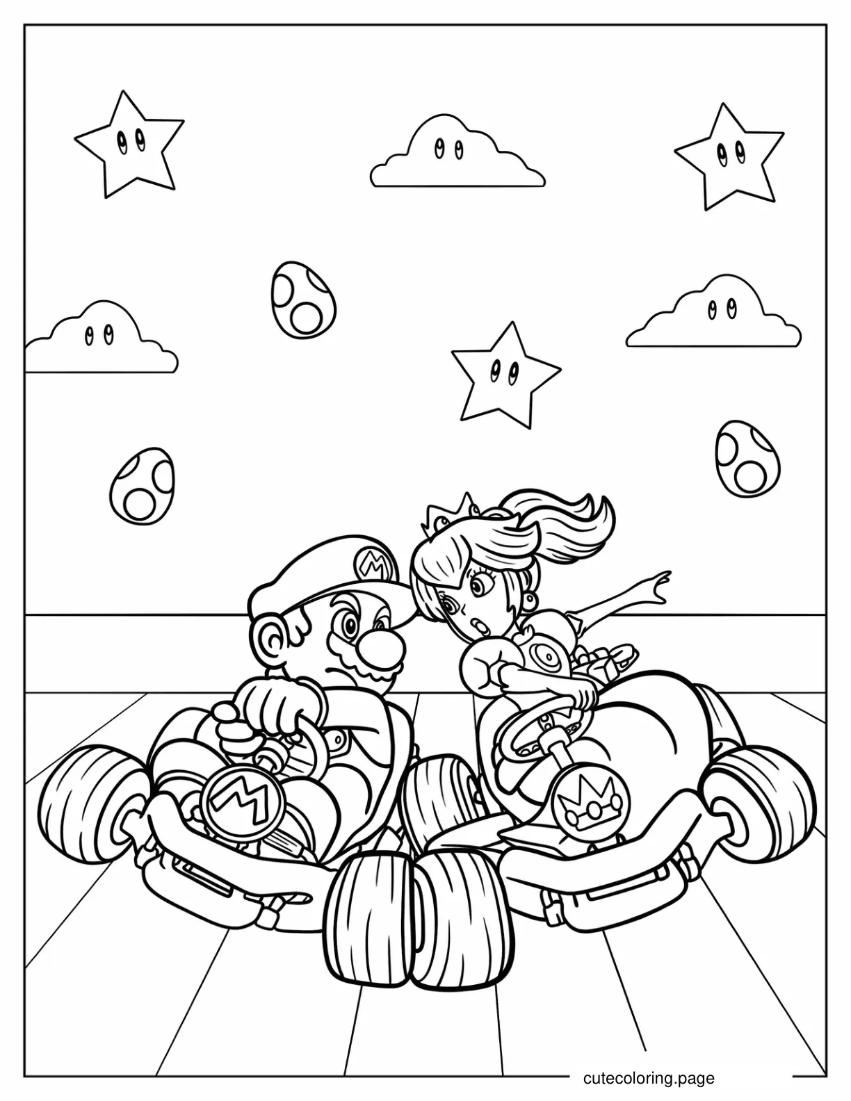 Princess Peach Racing Against Mario To Color coloring page