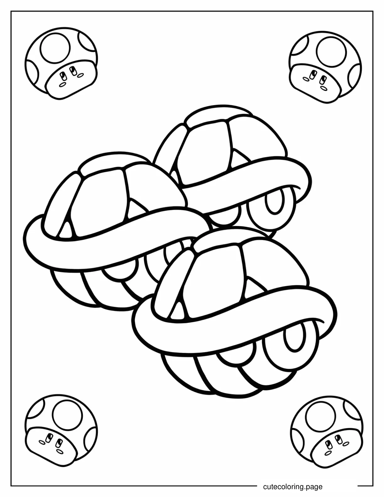 Red Turtle Shells From Mario Kart coloring page