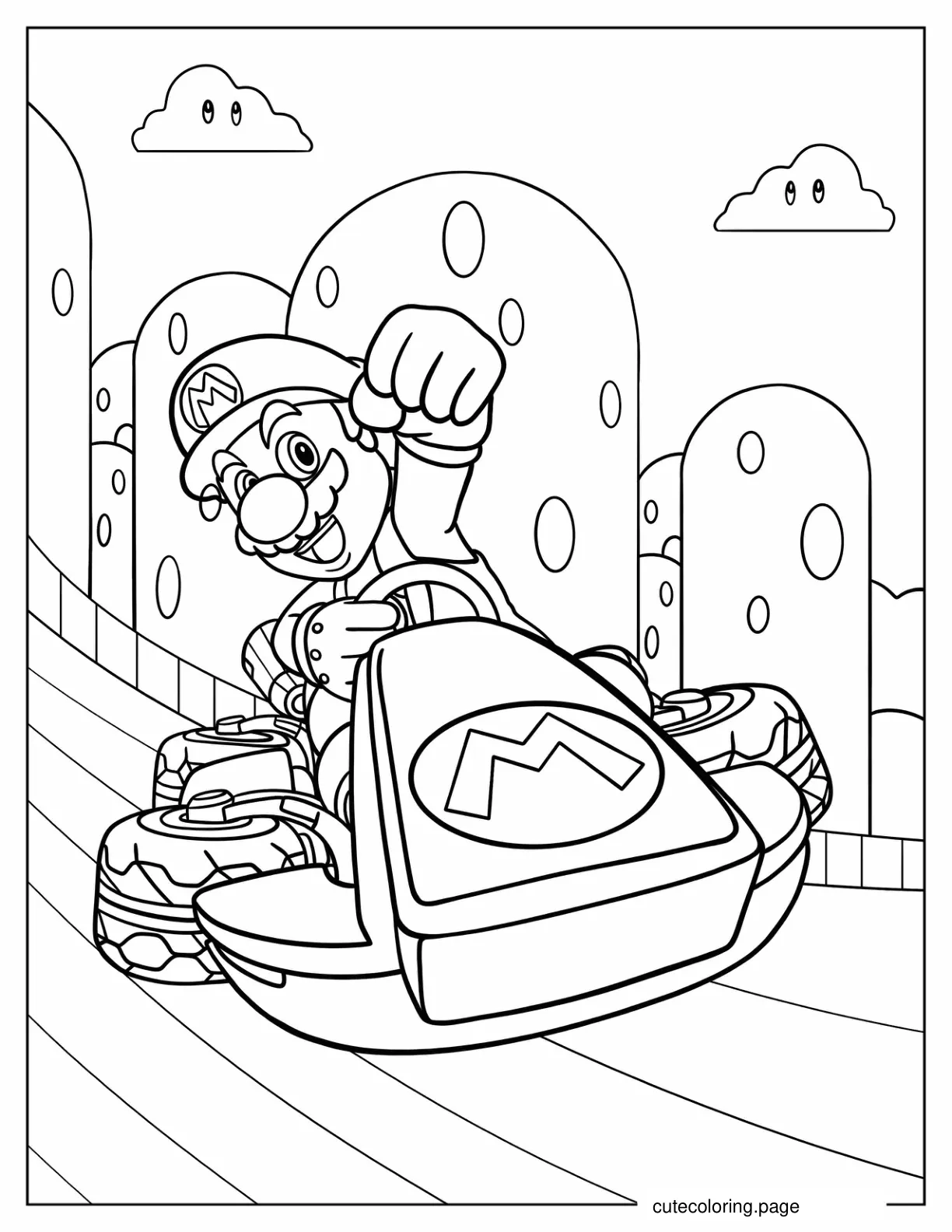 Super Mario Racing In Mario Kart coloring page