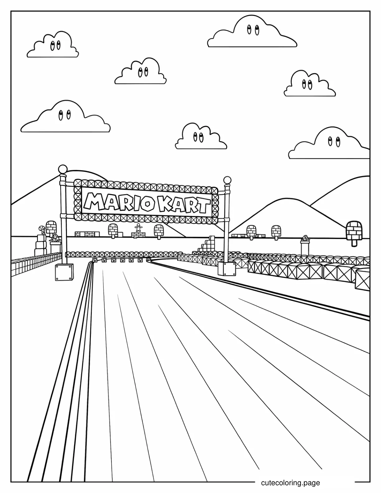 Vintage Mario Kart Race Track coloring page