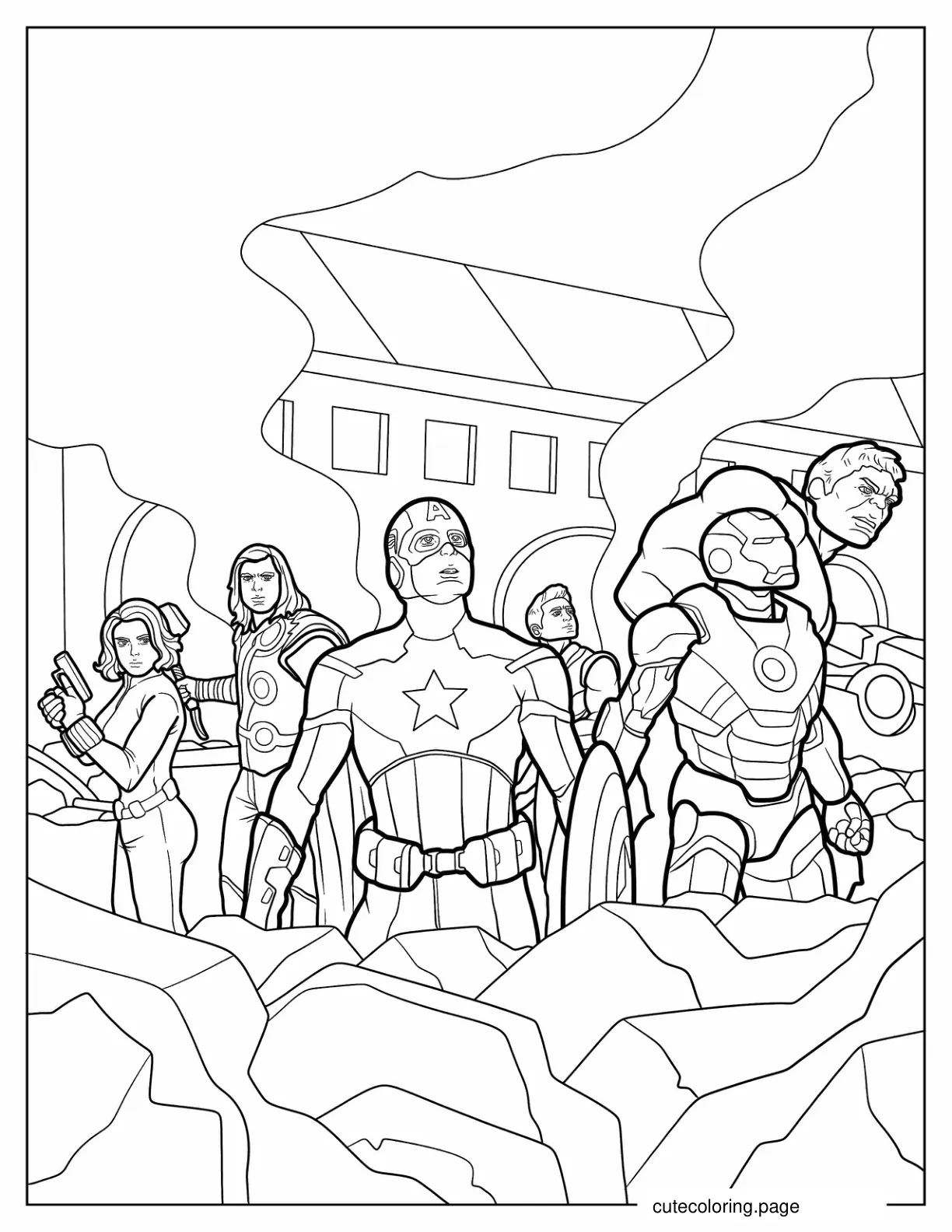 The Avengers Fighting Enemy To Color coloring page