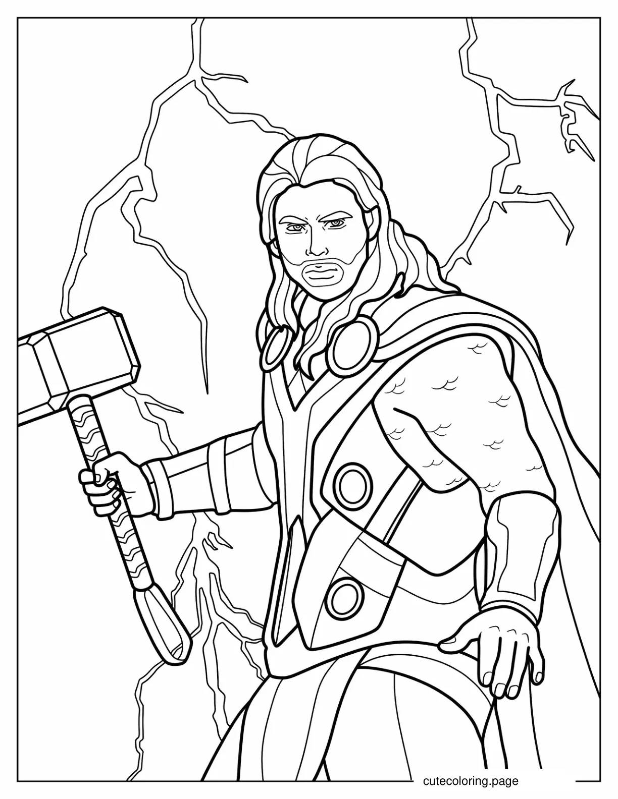 Thor Holding His Hammer To Color coloring page