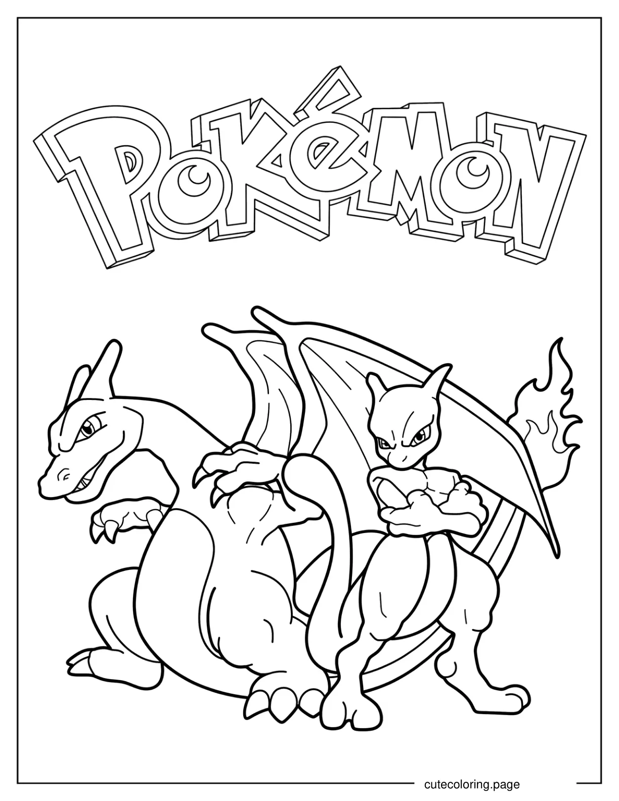 Mewtwo And Charizard Pokemon Poster coloring page