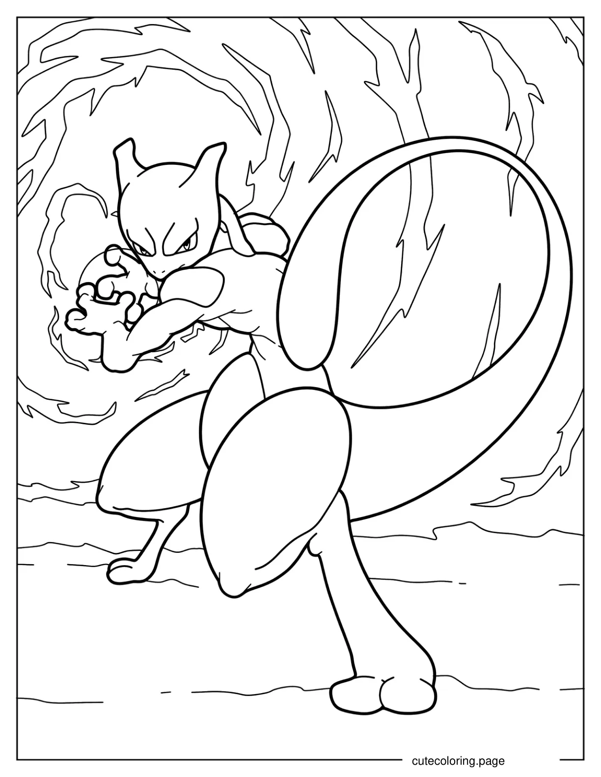 Mewtwo In Battle Coloring Sheet coloring page