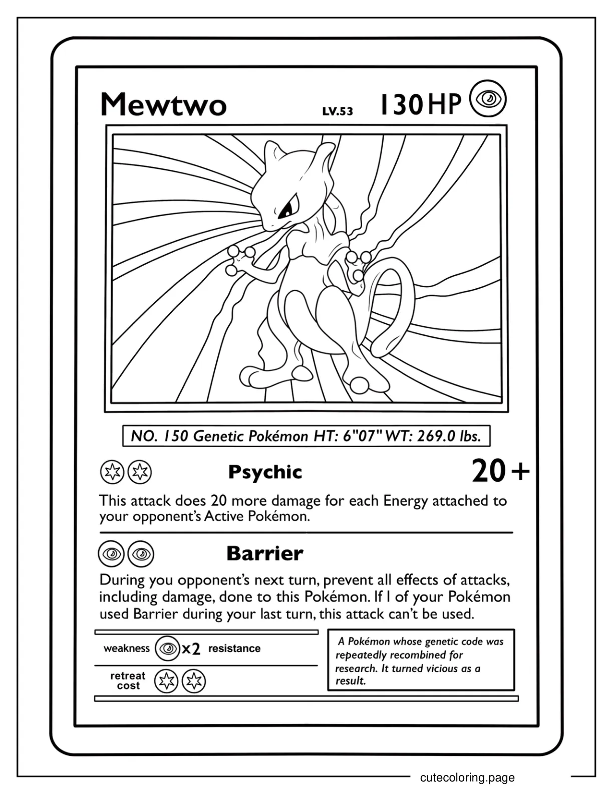 Mewtwo Pokemon Card Barrier Attack coloring page