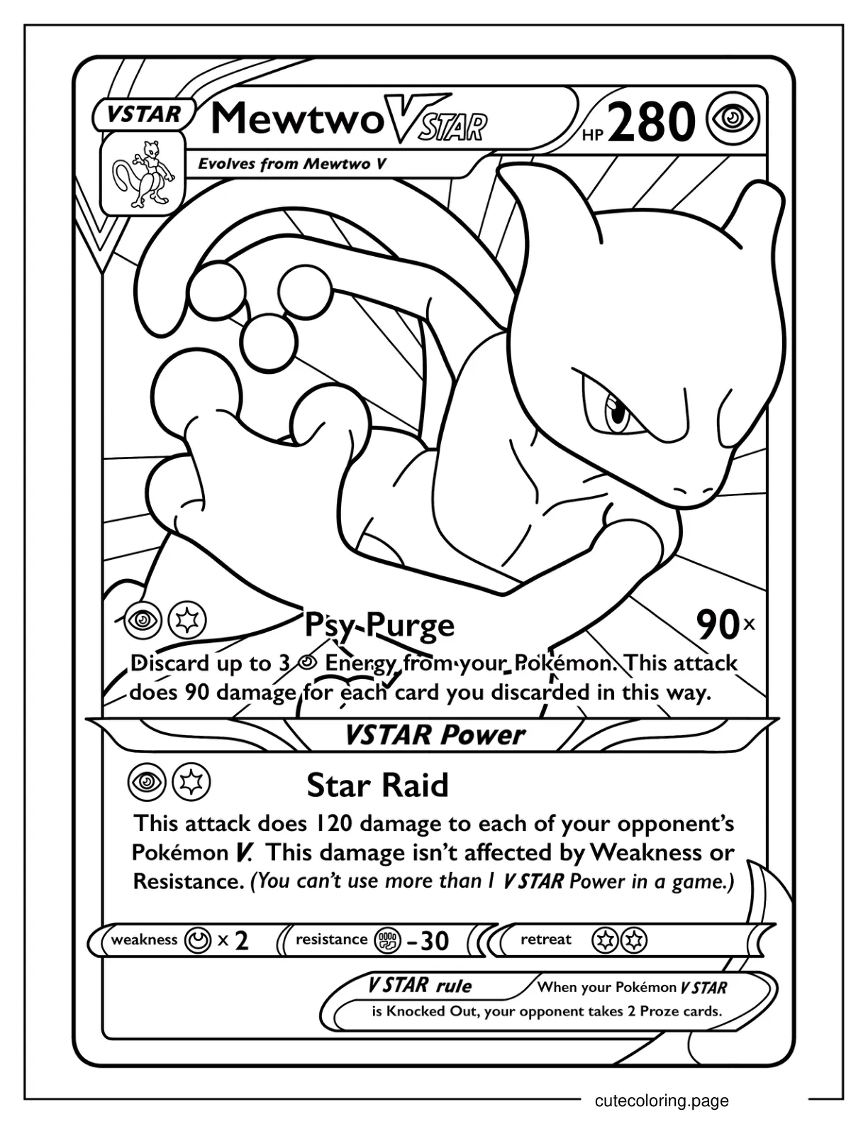 Mewtwo Pokemon Card Star Raid Attack coloring page