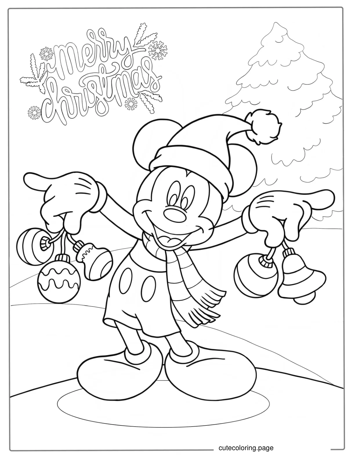 Christmas Themed Mickey Mouse Coloring Page coloring page