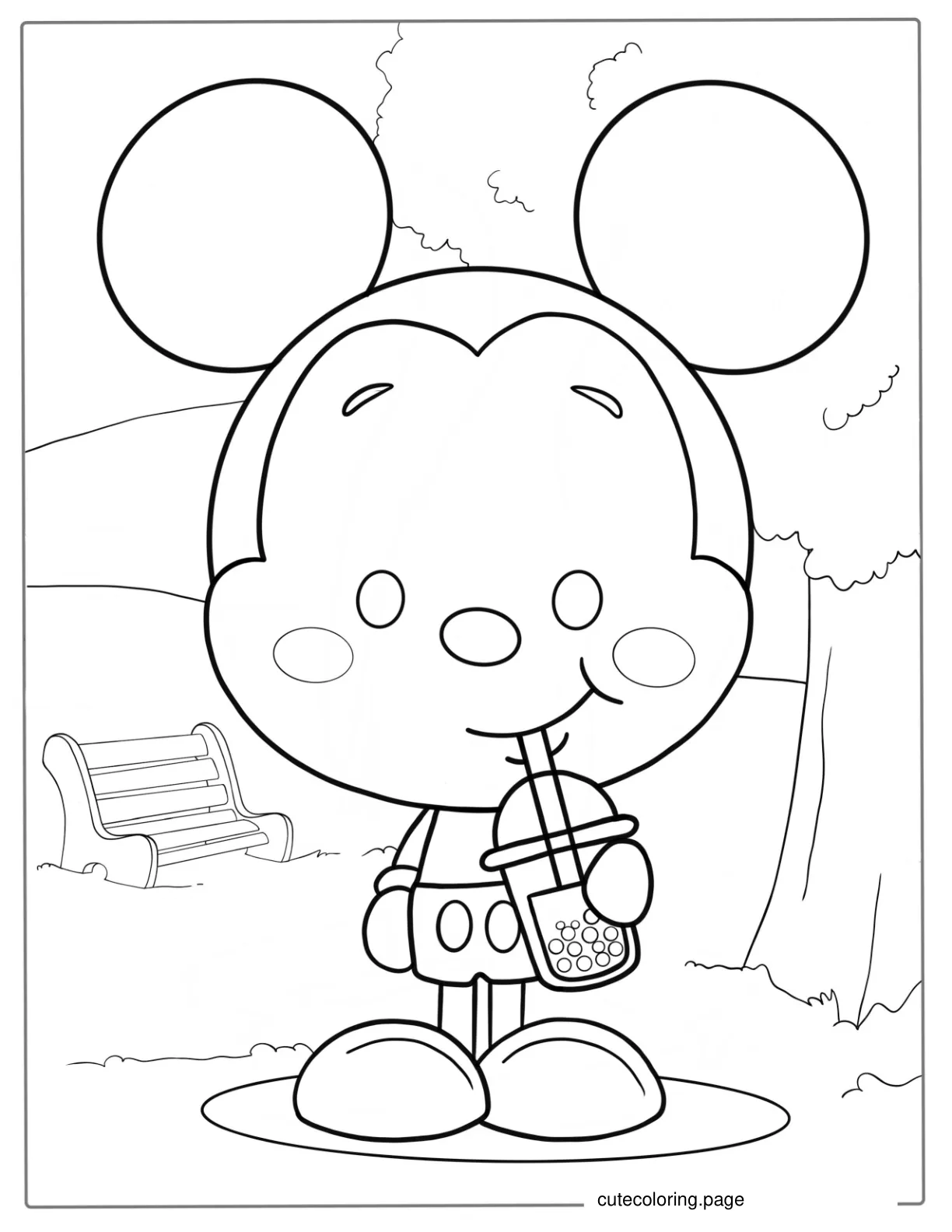 Kawaii Style Mickey Mouse To Color coloring page