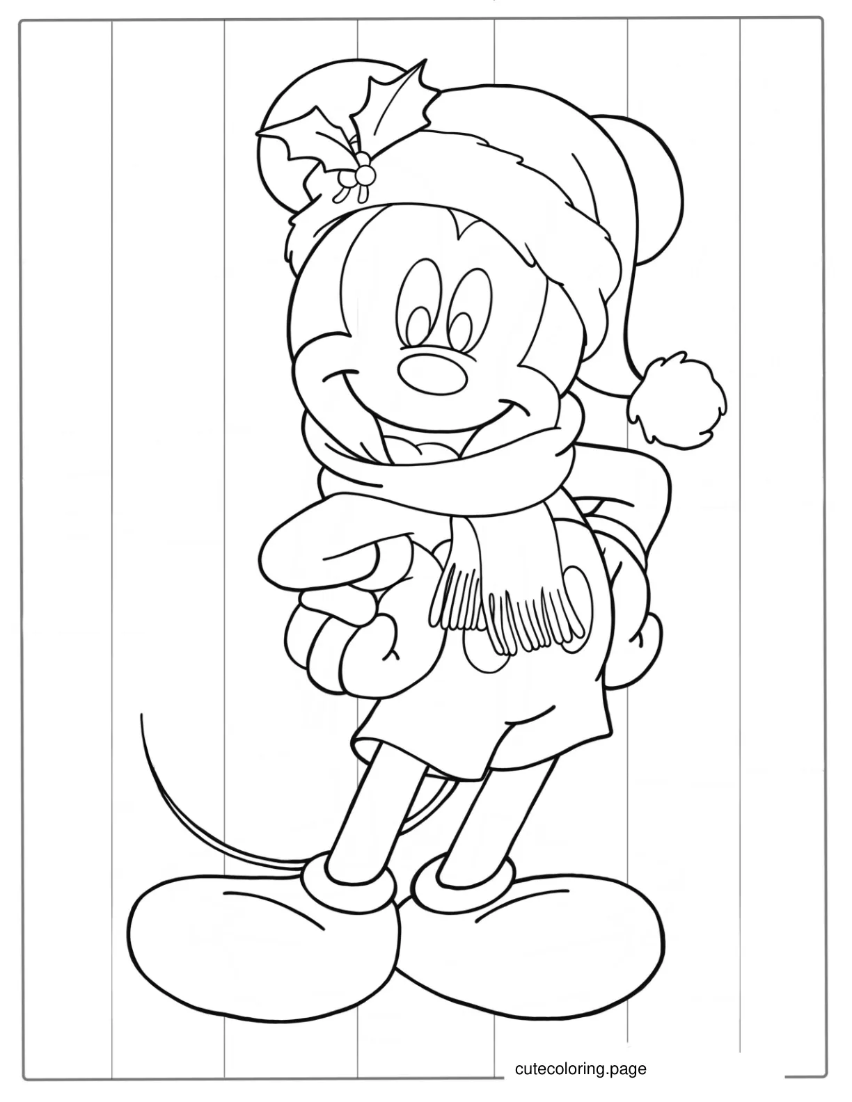 Mickey Mouse Dressed In Christmas Clothing coloring page