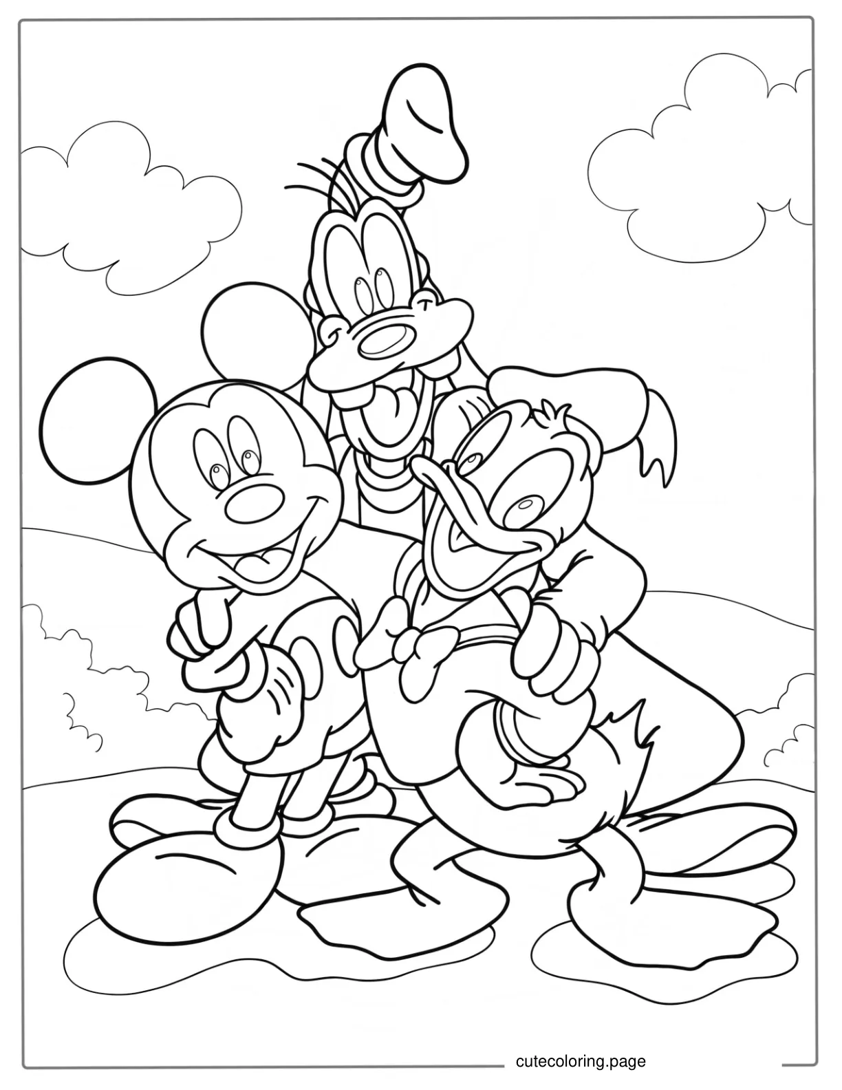 Mickey Mouse With Donald Duck And Goofy To Color coloring page