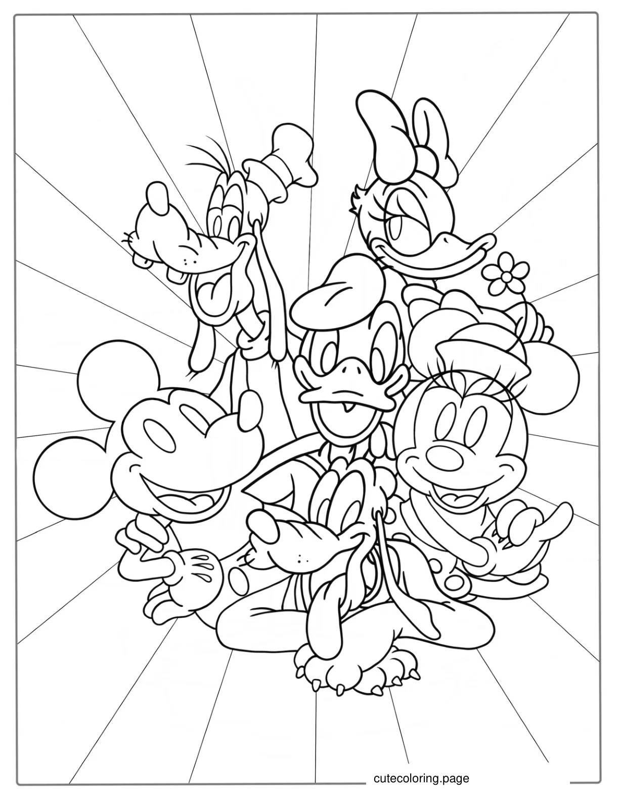 Mickey With Donald Daffy Minnie Pluto And Goofy coloring page