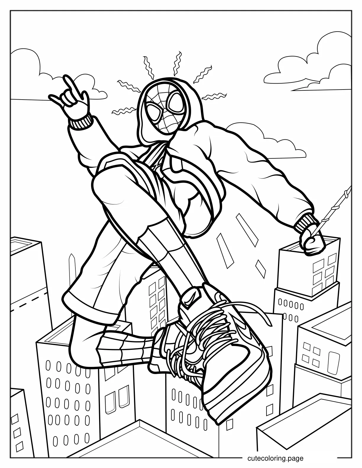 Detailed Miles Morales In The Air Coloring Page coloring page