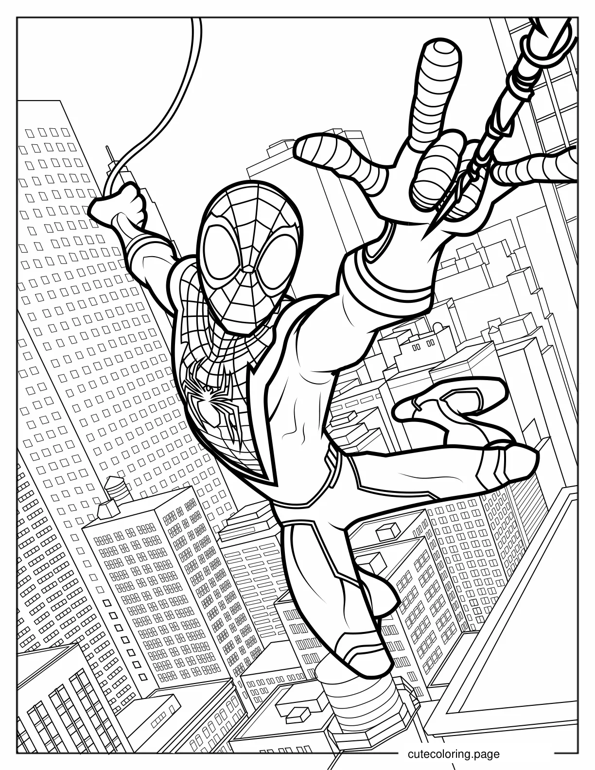 Miles Morales Swinging On Spider Web coloring page