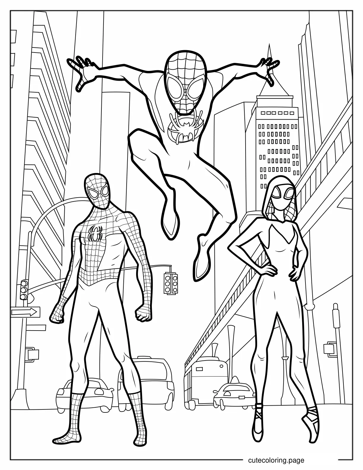 Miles Morales With Spider Man And Ghost Spider Coloring In coloring page