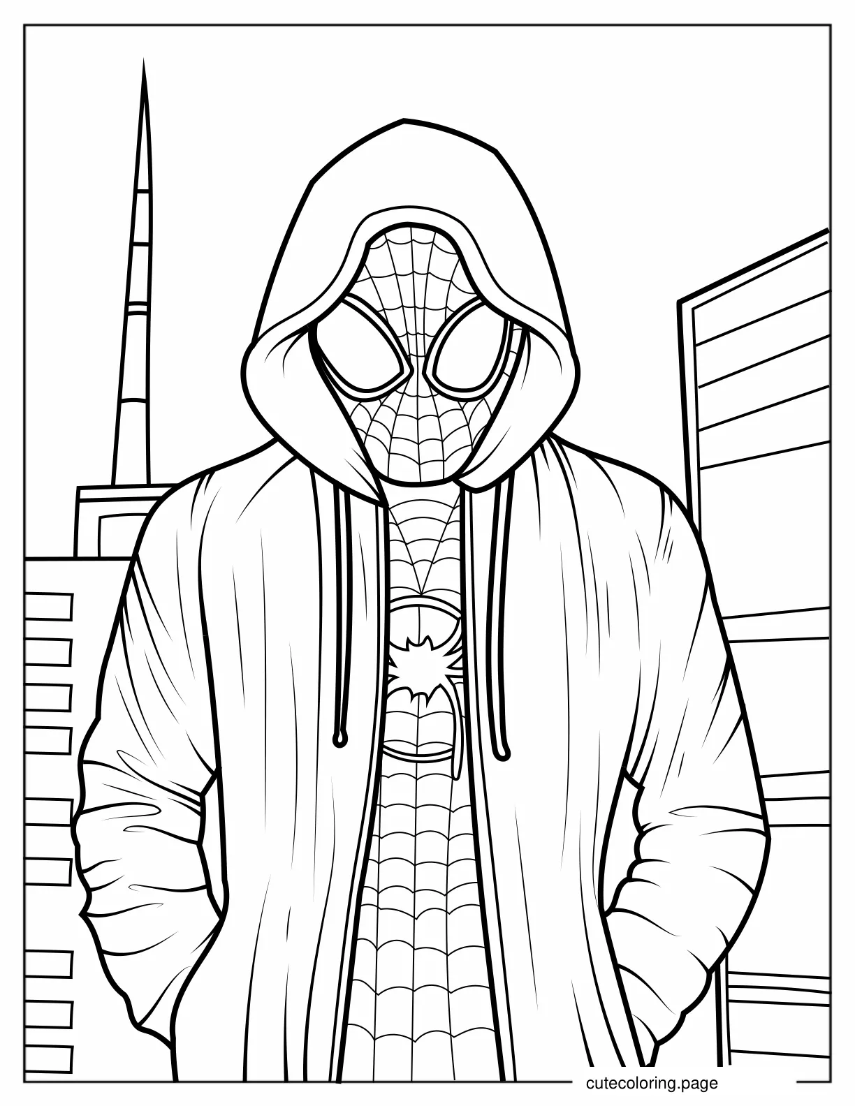 Realistic Miles Morales With Hoodie Coloring Page coloring page