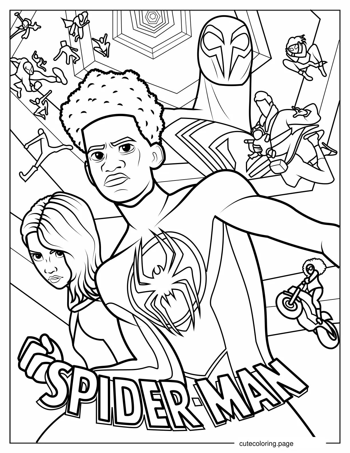 Spider Man Across The Spider Verse Coloring Page coloring page