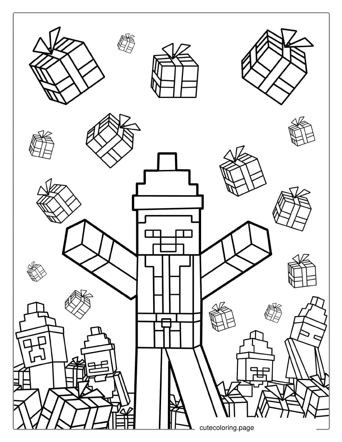 Christmas Minecraft Steve Wearing Santa Hat Coloring coloring page