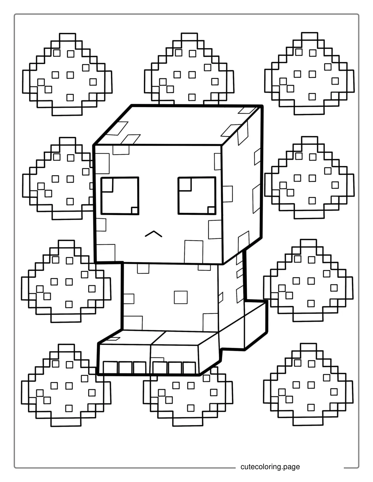 Cute Kawaii Themed Minecraft Creeper Coloring Page coloring page