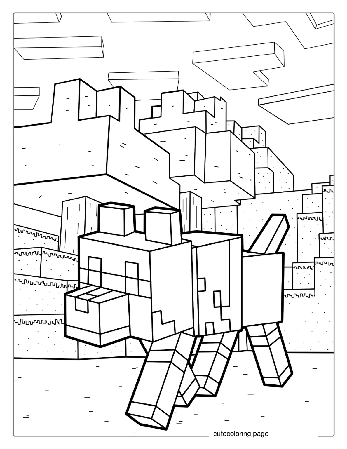 Cute Minecraft Wolf Coloring For Kids coloring page