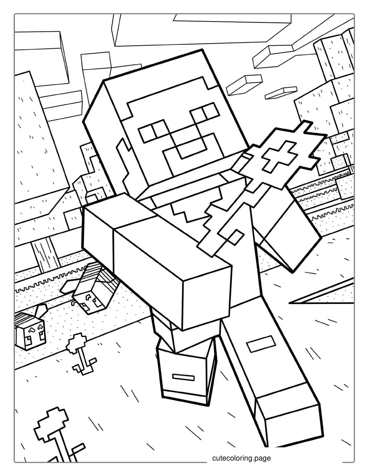 Detailed Coloring Page Of Minecraft Steve Holding Flower coloring page