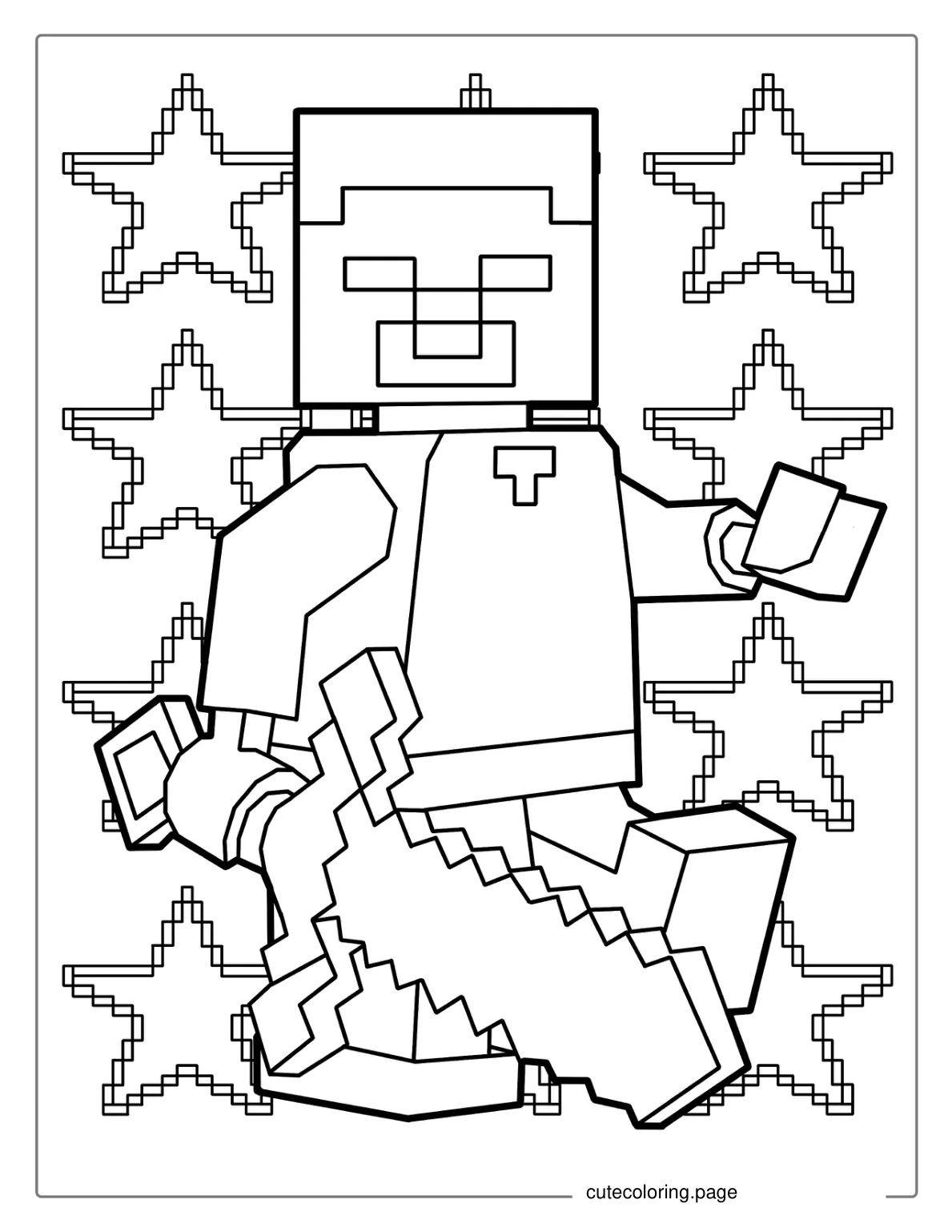 Lego Minecraft Steve Holding Sword To Color coloring page