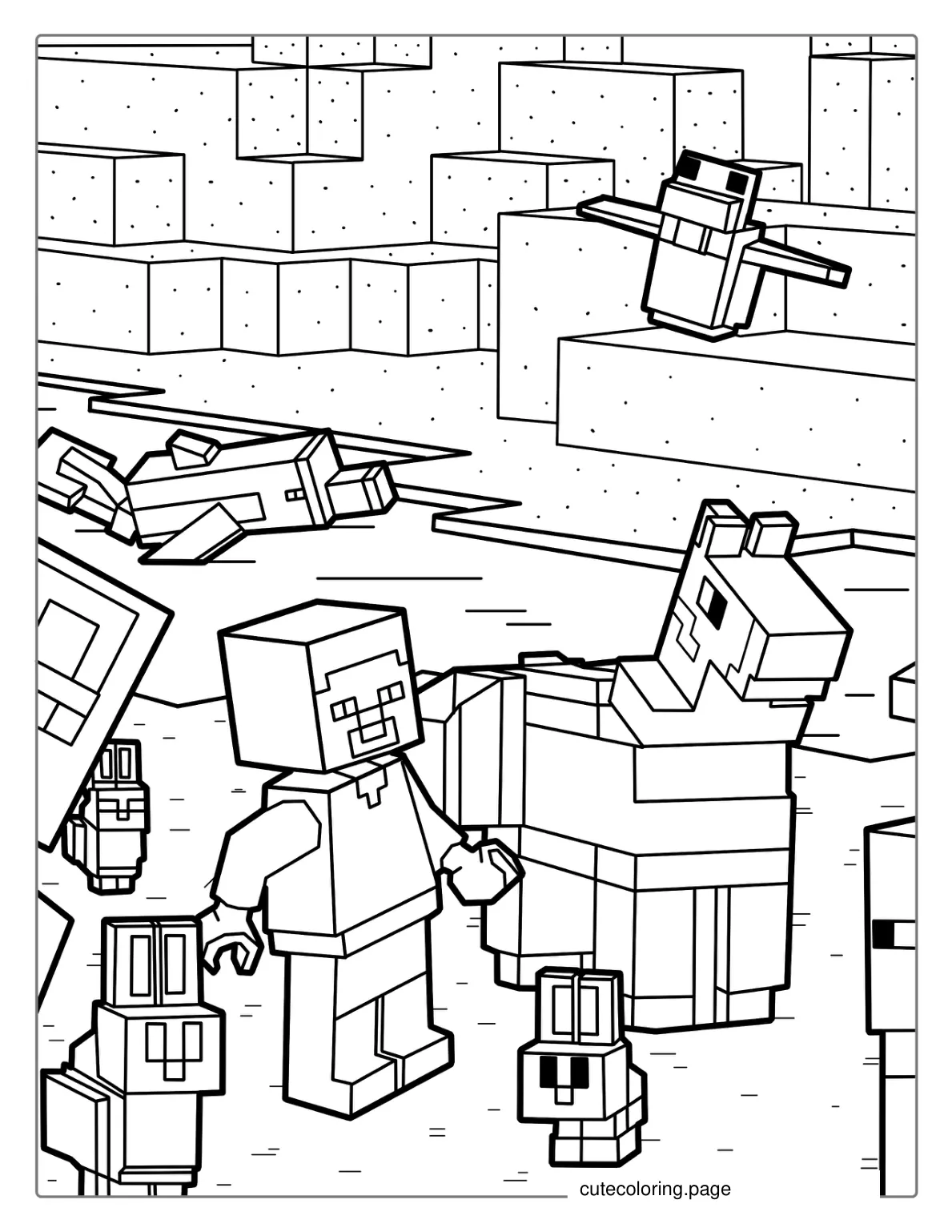 Lego Minecraft With Llama And Rabbits Coloring Page coloring page