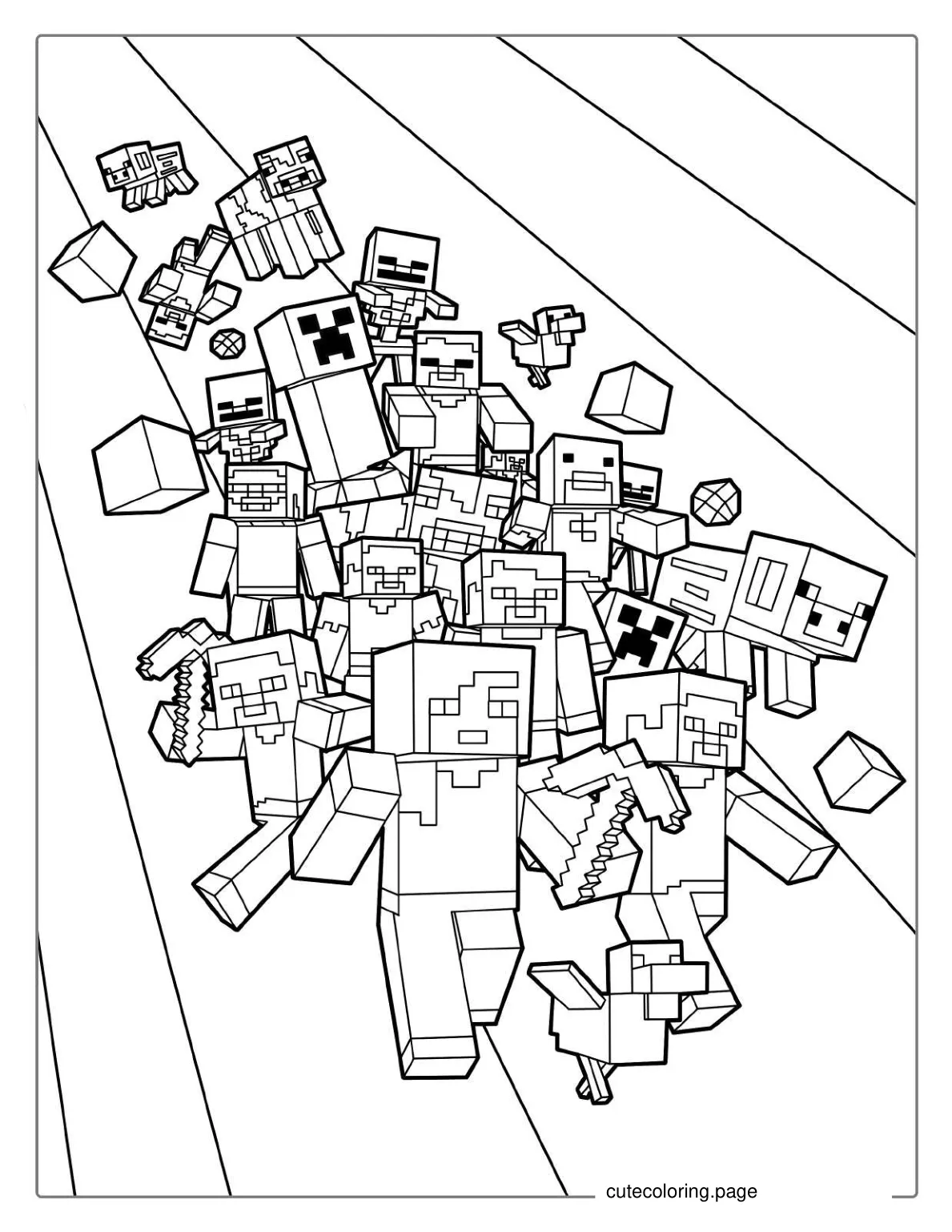 Minecraft Mob With Steve Creeper Alex Pig And More coloring page