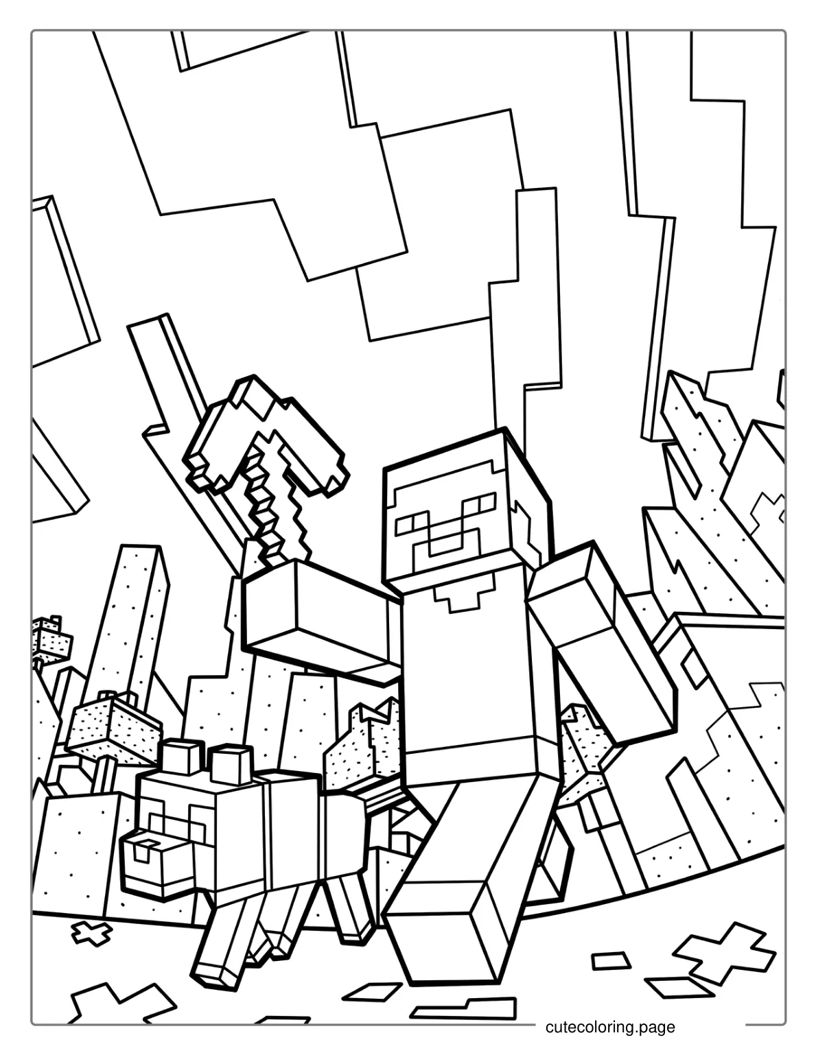 Minecraft Steve Holding Pickaxe Coloring coloring page