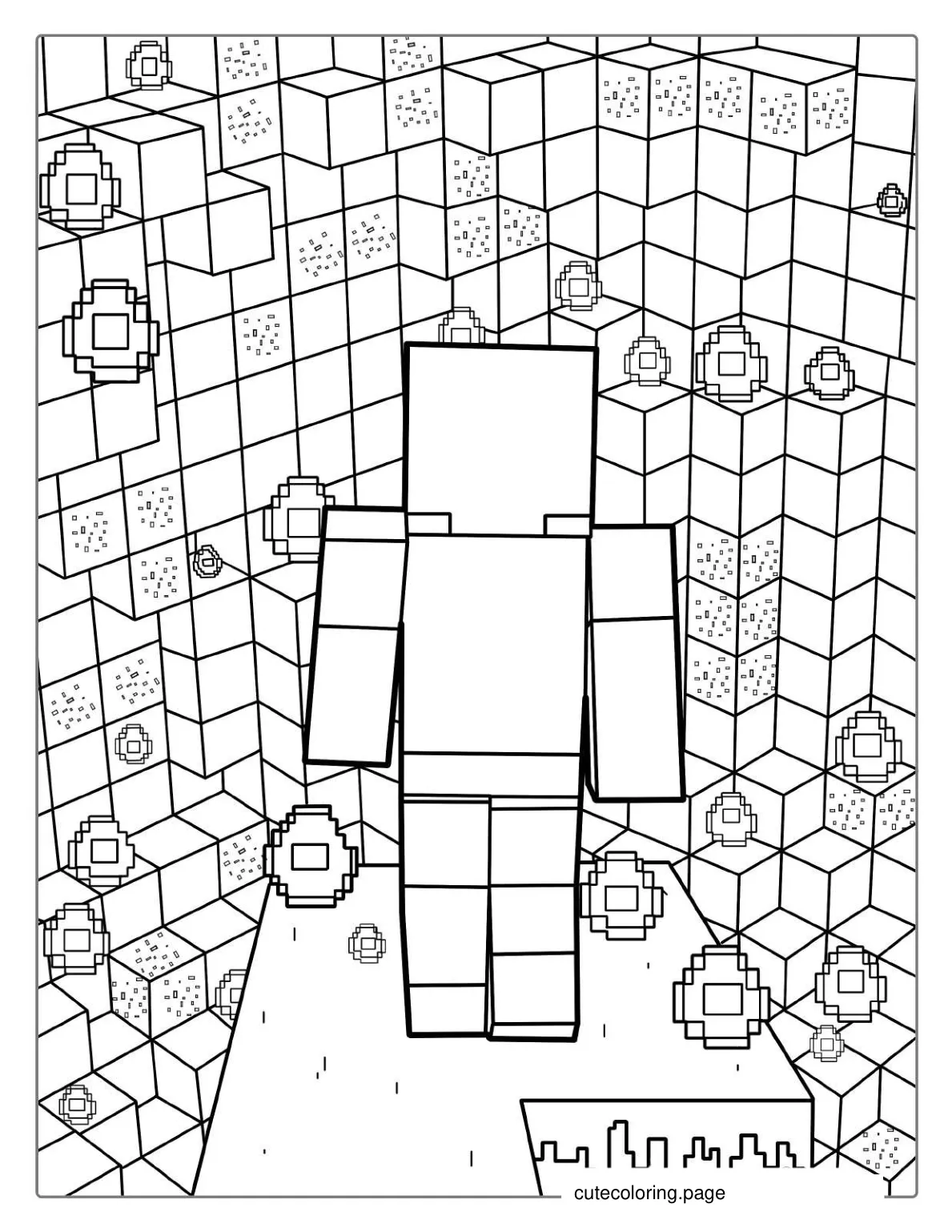 Minecraft Steve In Cave Of Diamonds Coloring Sheet coloring page