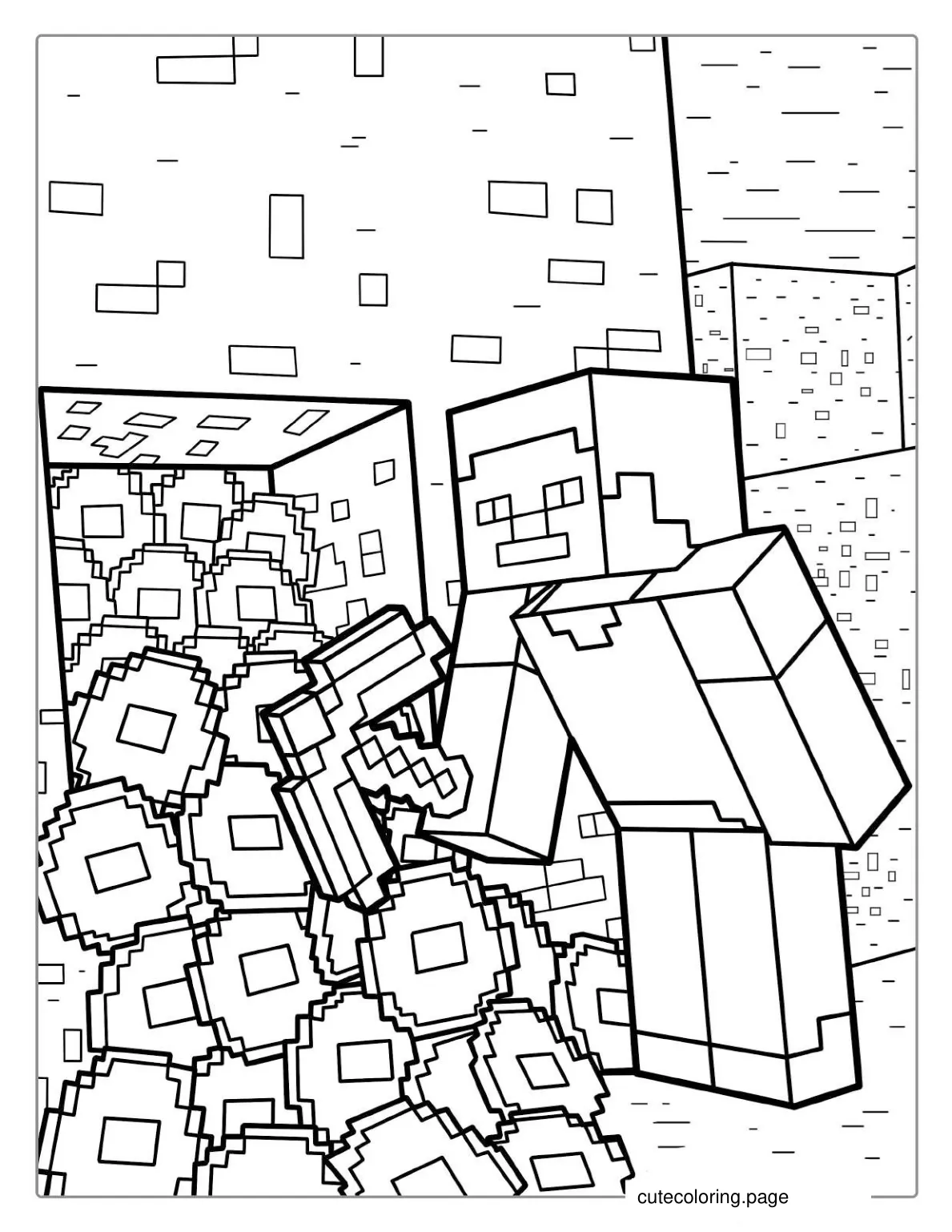 Minecraft Steve Prospecting For Diamonds Coloring Page coloring page