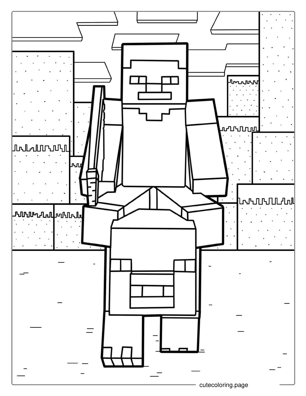 Minecraft Steve Riding Pig Coloring Recovered coloring page