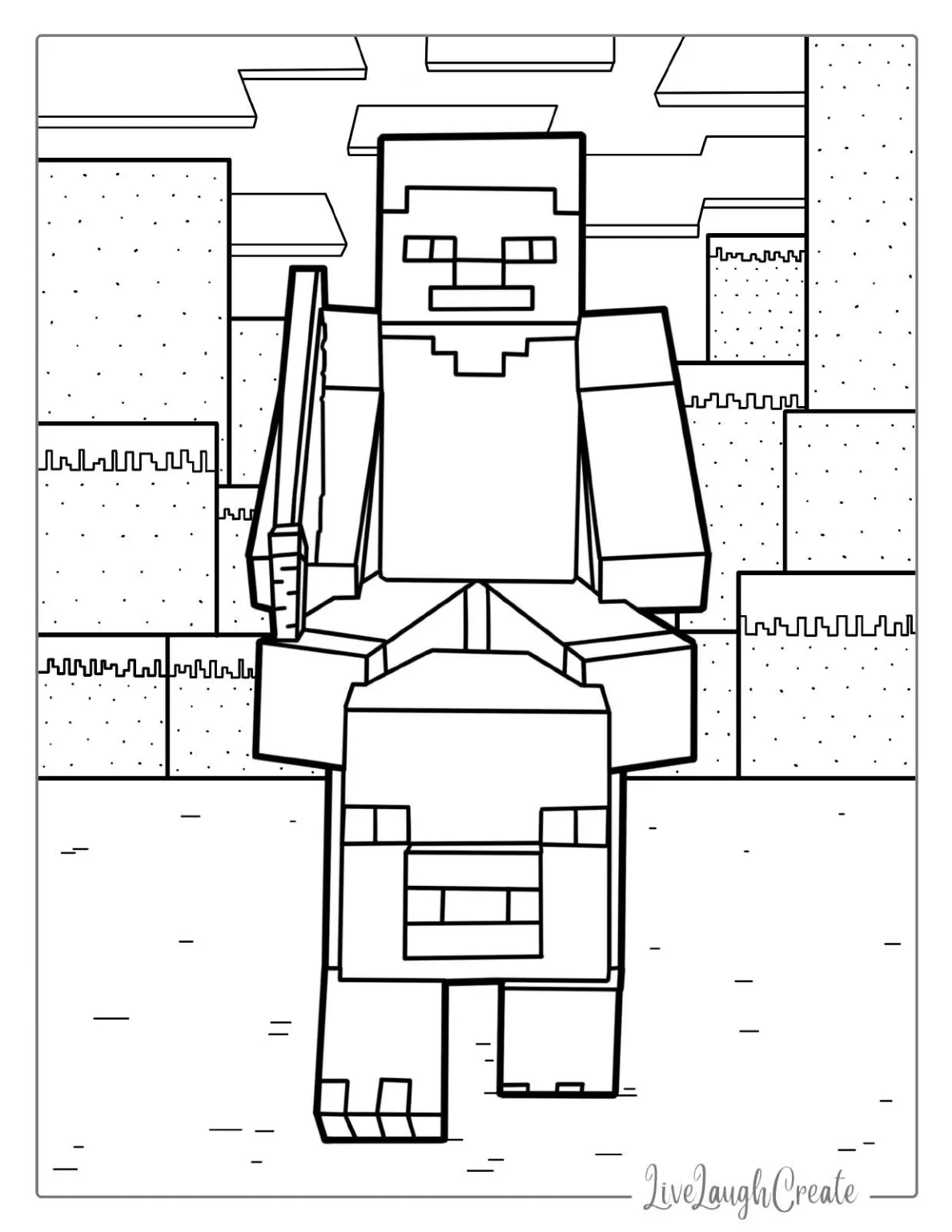 Minecraft Steve Riding Pig Coloring coloring page