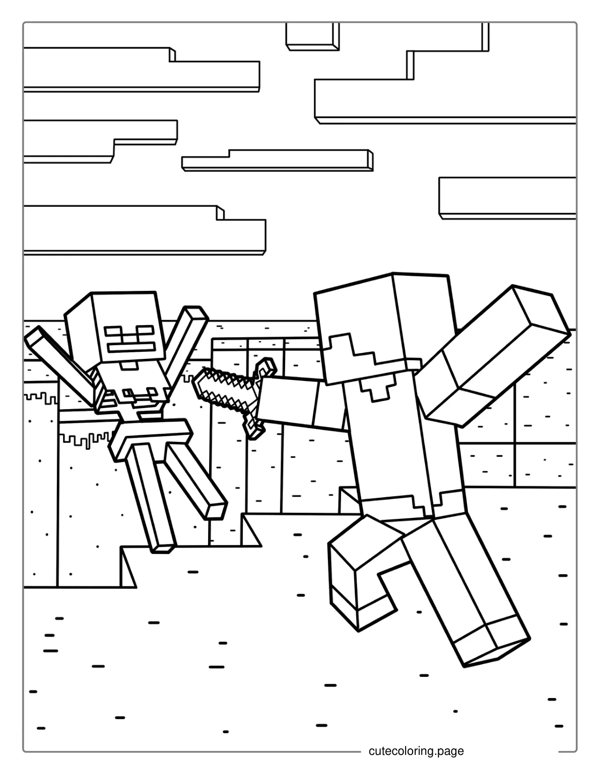 Minecraft Steve Vs Skeleton Coloring Page coloring page