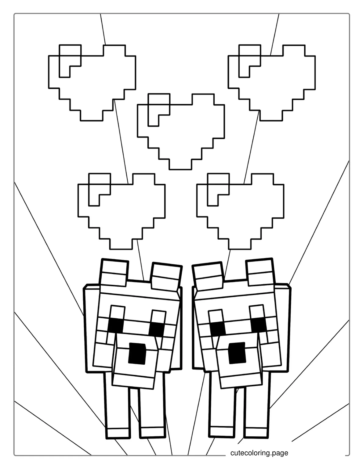 Minecraft Wolves With Love Hearts Coloring Page coloring page