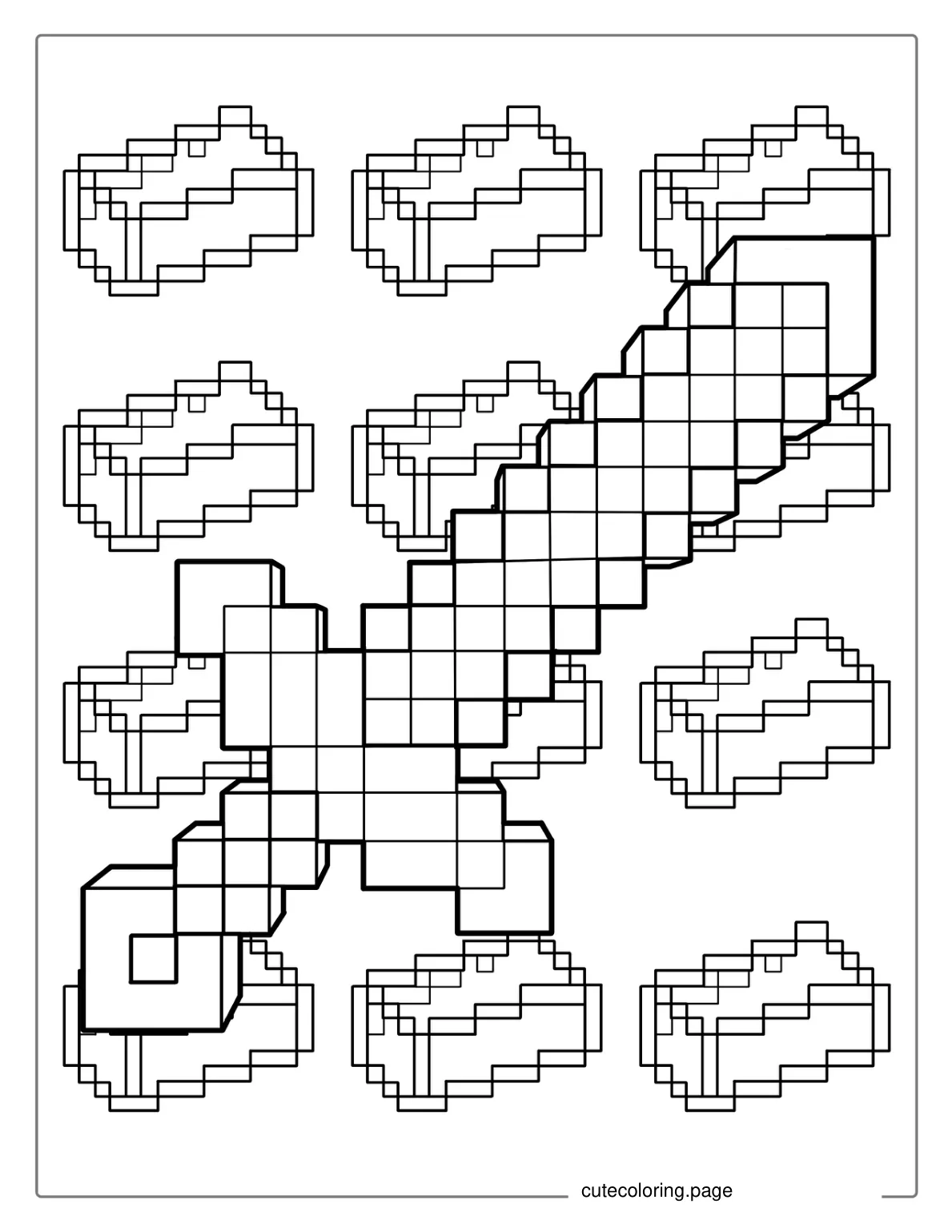 Outline Of Minecraft Diamond Sword To Color coloring page