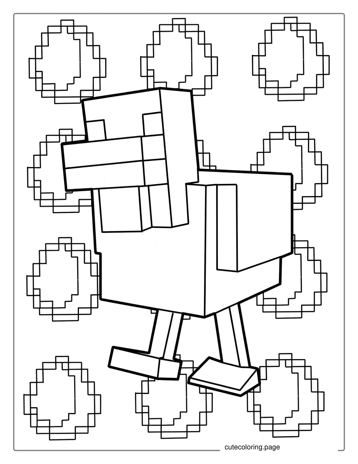 Simple Outline Of Minecraft Chicken To Color coloring page