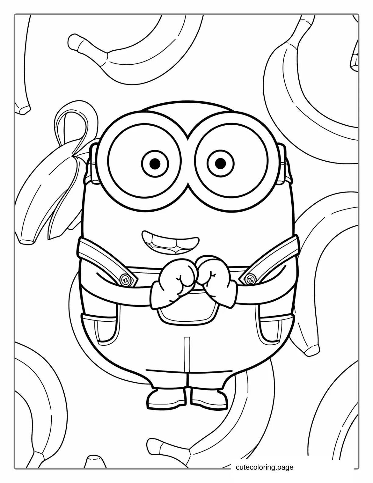 Cute Minion Bob With Bananas To Color coloring page