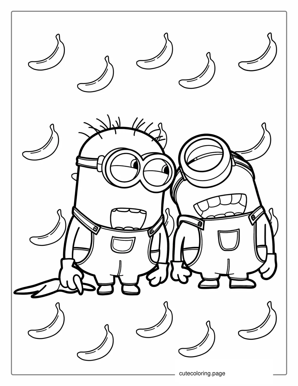 Laughing Minions With Bananas coloring page