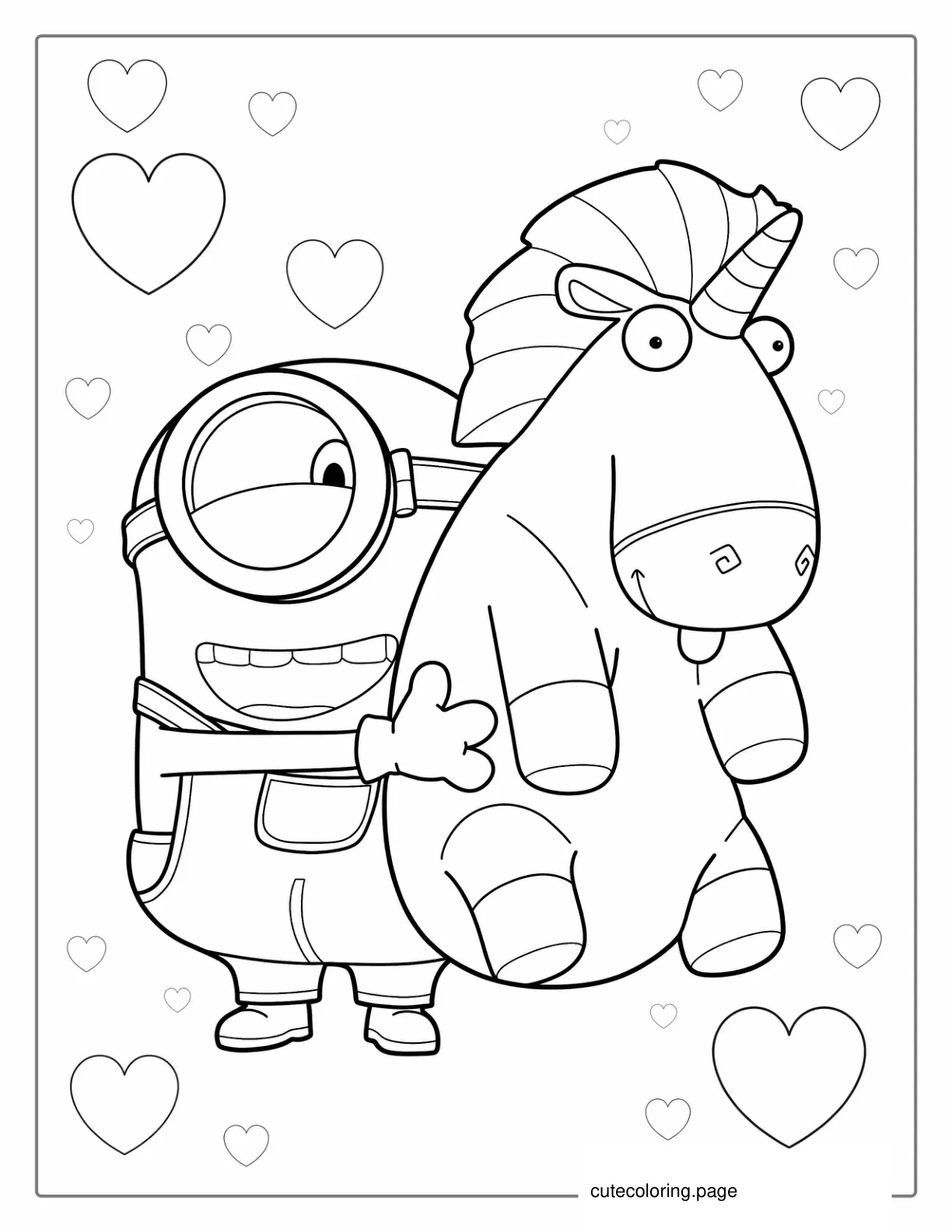 Minion Holding Toy Unicorn Coloring Sheet coloring page