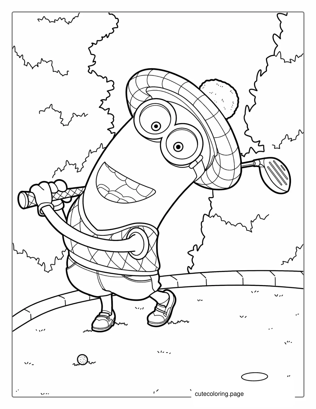 Minion Kevin Playing Golf To Color coloring page