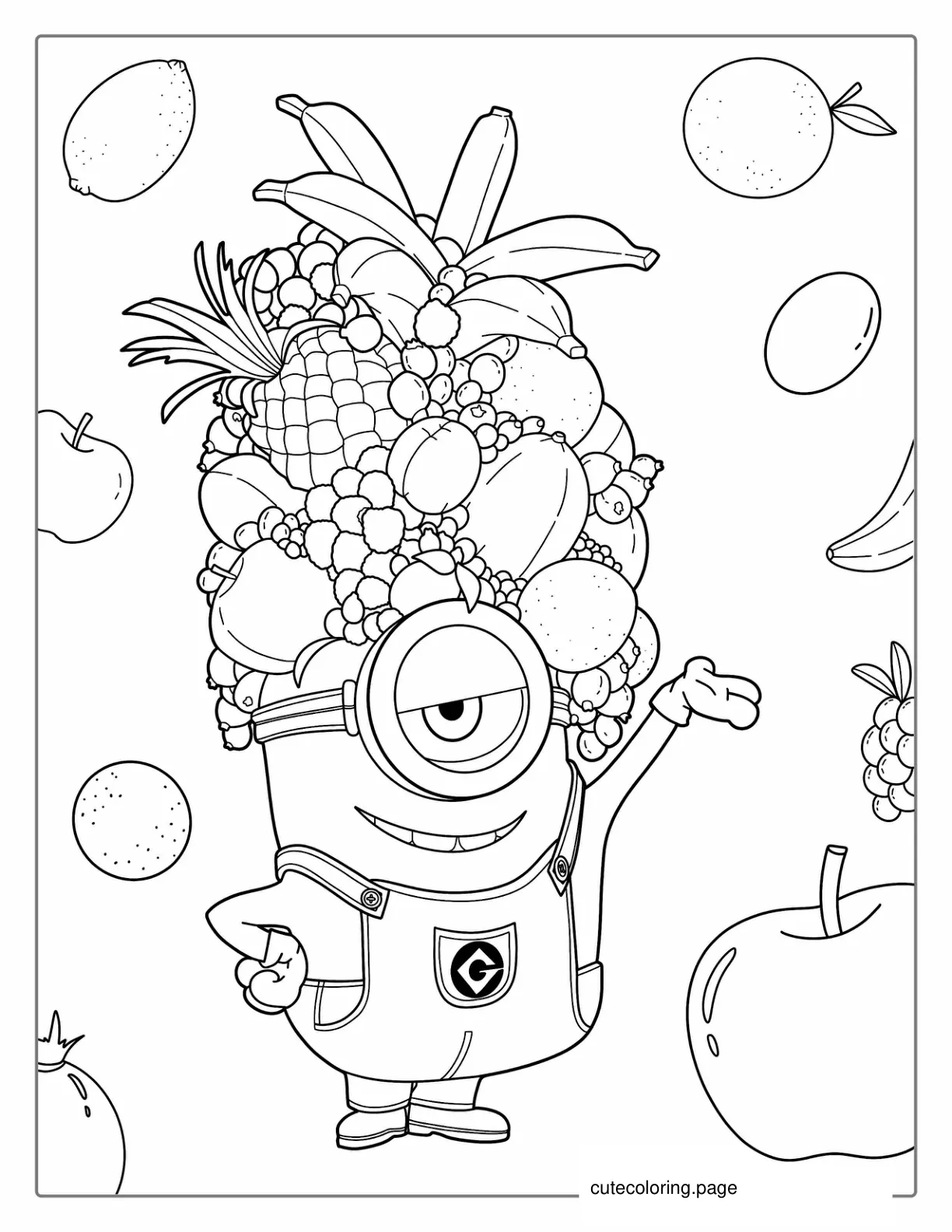 Minion Stuart With Fruit Hat To Color coloring page