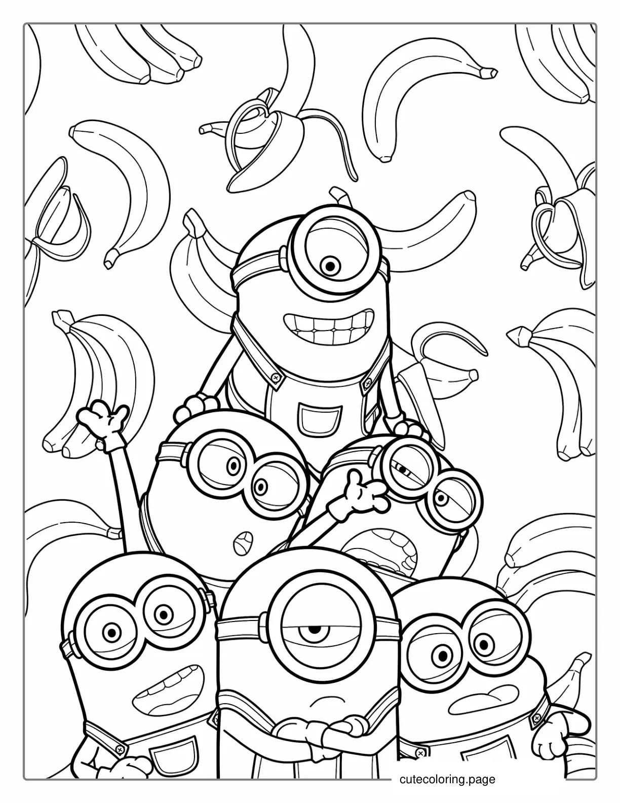 Minions Climbing Over Each Other To Color coloring page