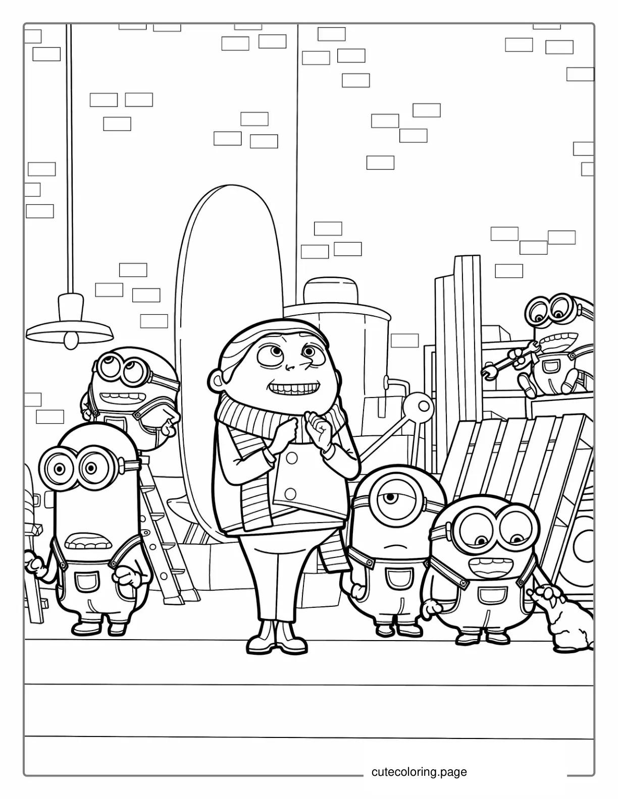 Young Gru With Minions To Color coloring page